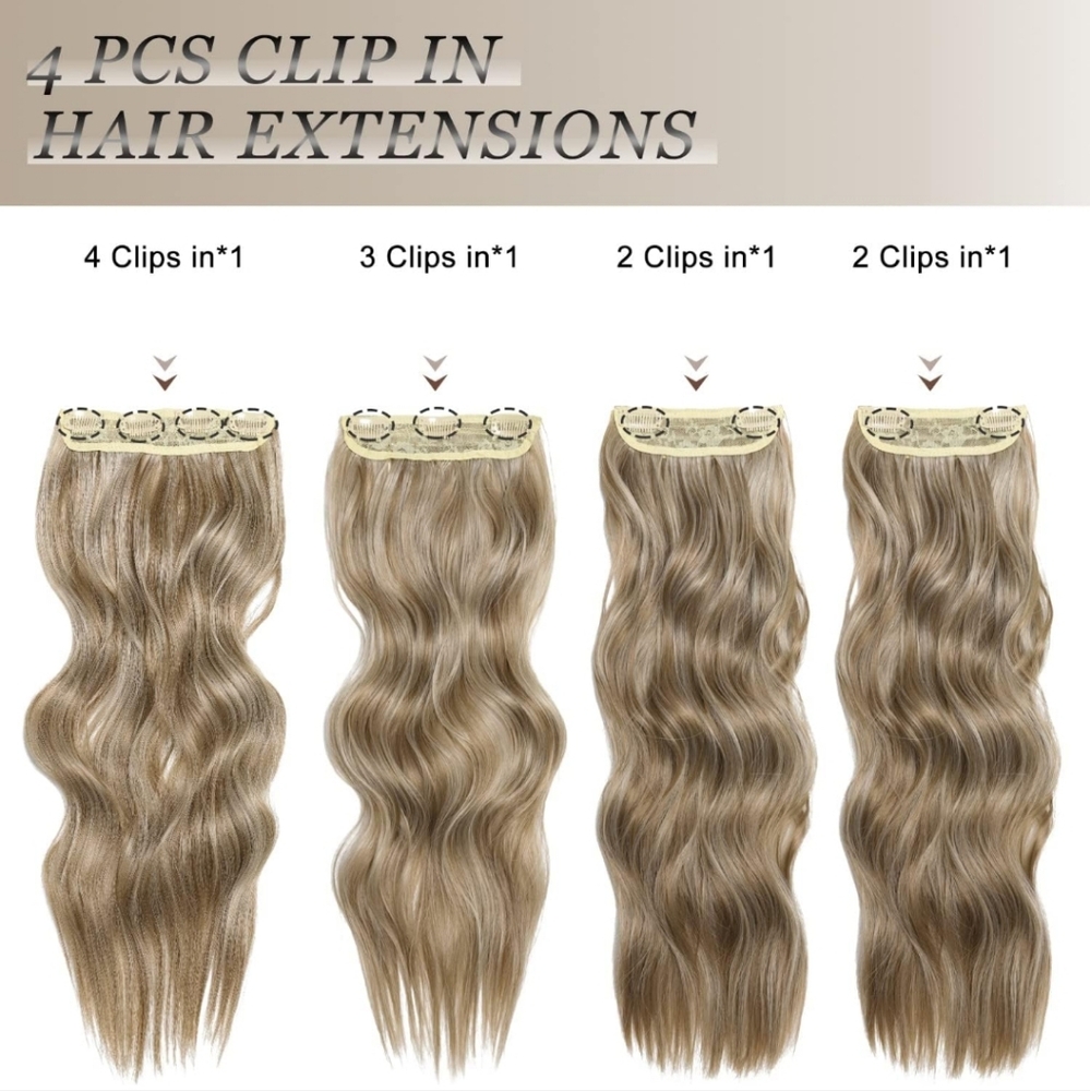 Long Wavy Clip in Hair Extensions for Women Balayage Light Blonde Mix Golden - Picture 2 of 4